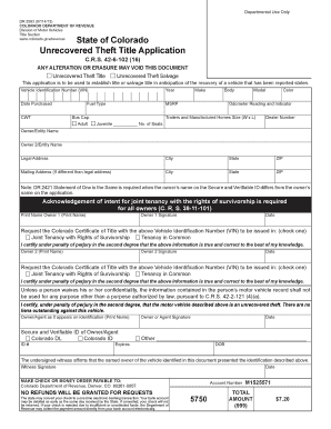 Colorado Unrecovered Title Application  Form