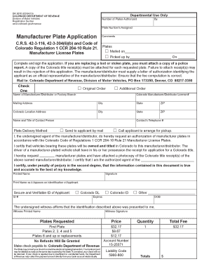 Get and Sign Manufacturer Plate Application Colorado Gov Colorado  Form