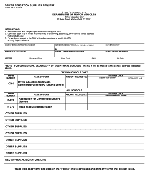 Ct Supplies Request  Form