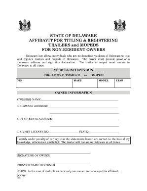  Delaware Affidavit Form for Titling 2011