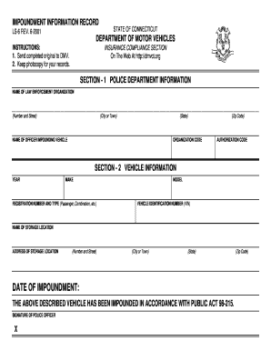 DATE of IMPOUNDMENT CT Gov Ct  Form