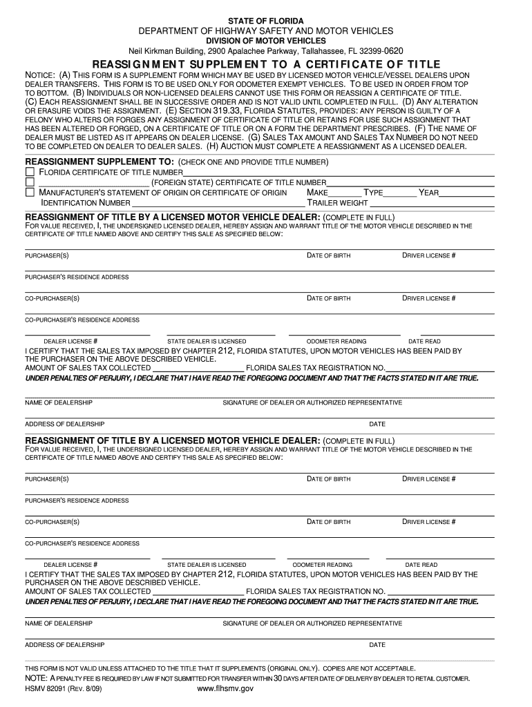 title reassignment form florida