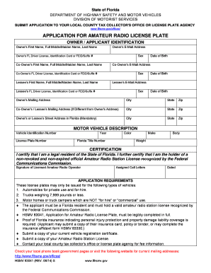 Florida Amateur Radio Plate  Form