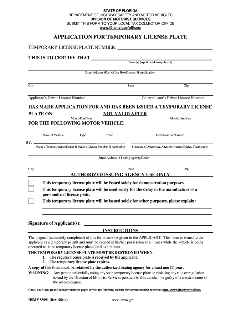 florida temporary tag form