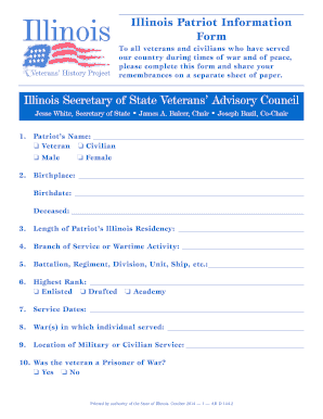  Illinois Patriot Information Form Illinois Secretary of State 2014