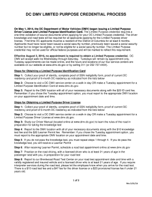 Limited Purpose Credential Step by Step Process Dmv the Dmv Dc  Form