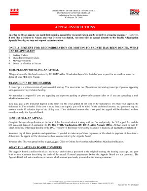 Appeals Form English Dmv the District of Columbia Dmv Dc