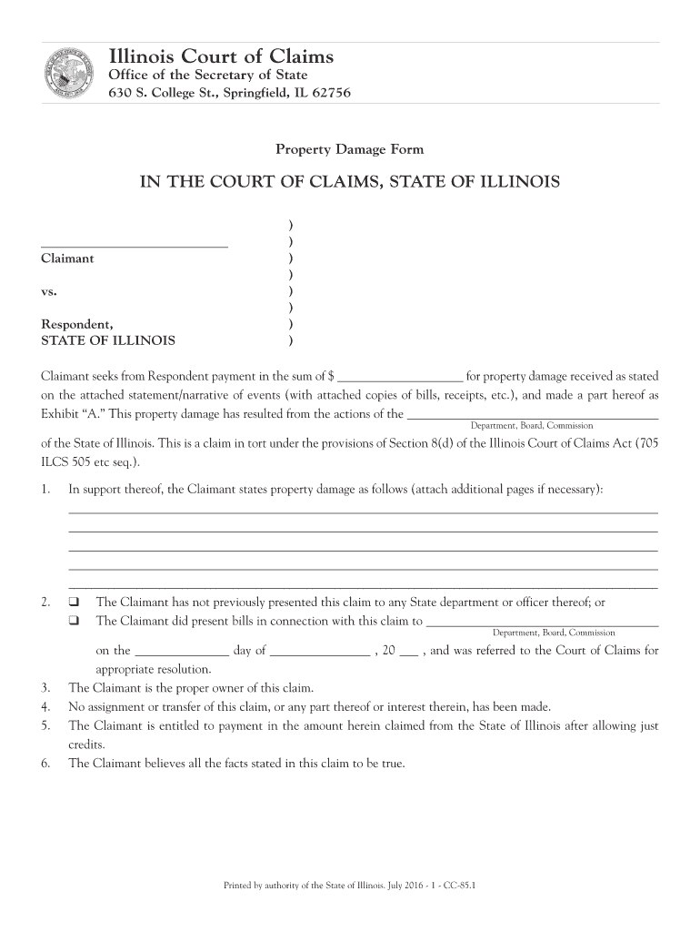  Property Damage Form  Illinois Secretary of State 2016-2024