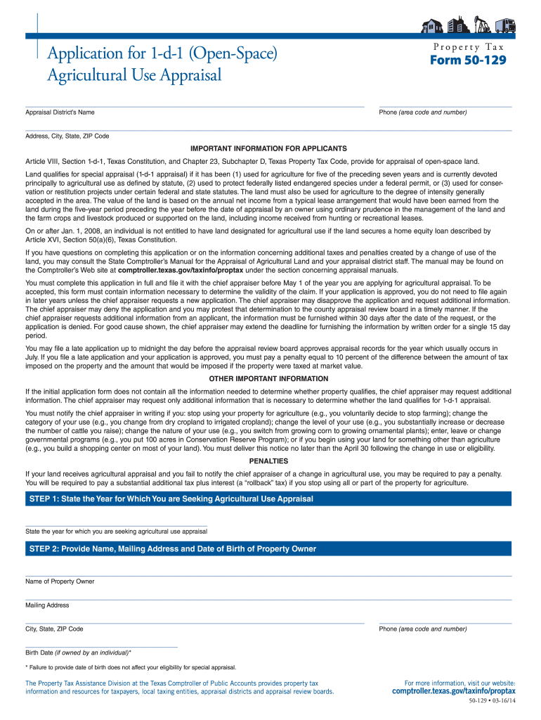  Application for 1 D 1 Open Space Agricultural Use Appraisal Applic 2016