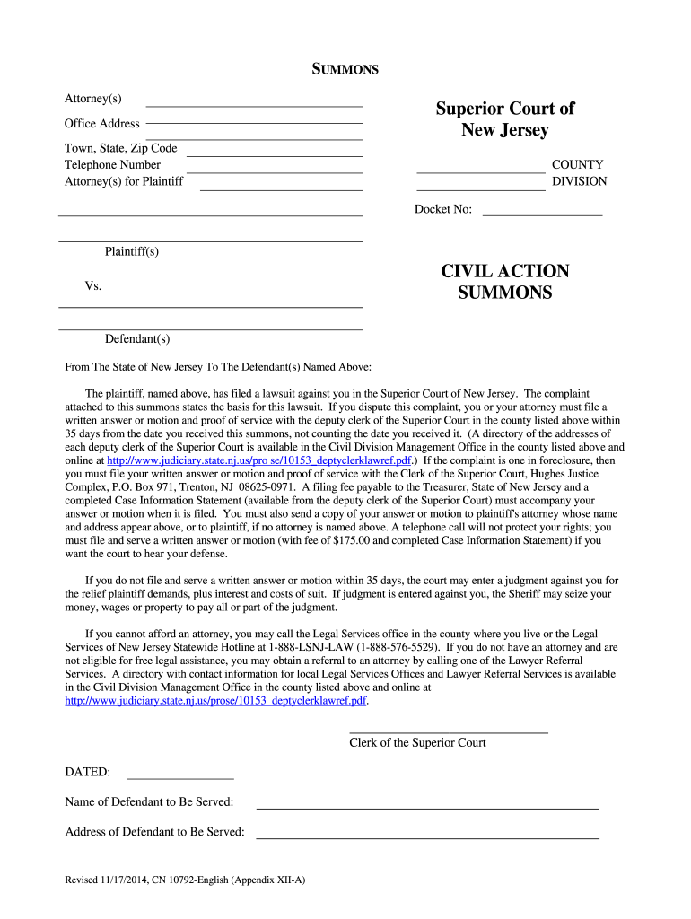Get and Sign New Jersey Special Civil Forms 2014-2022