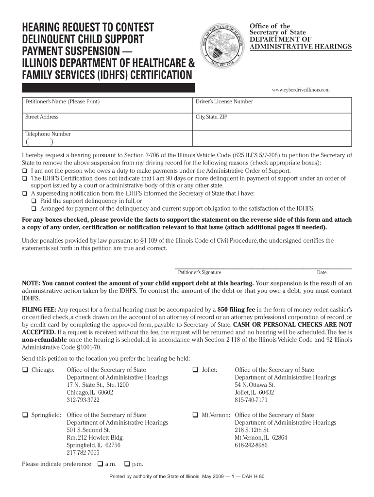 Hearing Request to Contest Delinquent Child Support Payment  Form