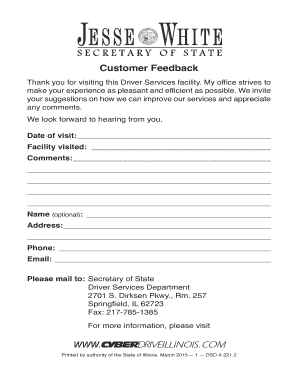 Customer Feedback Illinois Secretary of State  Form