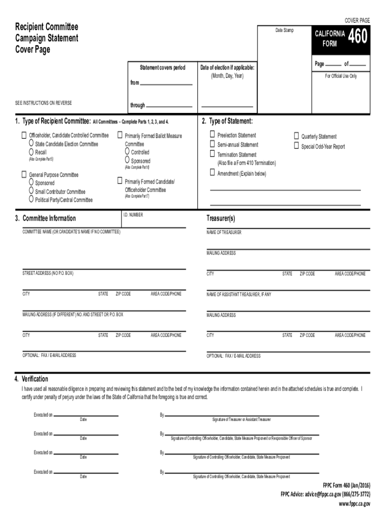  Ca Fppc 460 Form 2016-2024