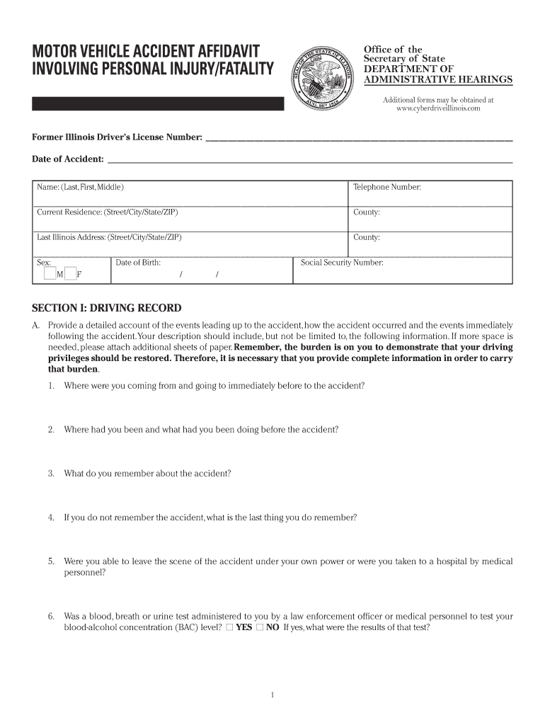 Motor Vehicle Accident Affidavit Involving Personal InjuryFatality  Form