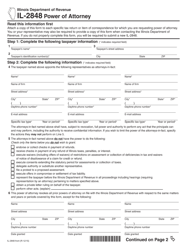  Form IL 2848, Power of Attorney  Illinois Gov 2015