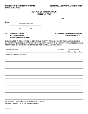 Notice of Termination Instructor Illinois Secretary of State  Form