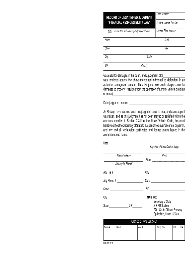 Record Unsatisfied Judgment  Form