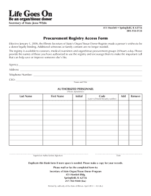 Procurement Registry Access Form LifeGoesOn Com