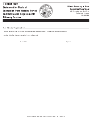 IL FORM BB03 Statement for Basis of Exemption from Waiting