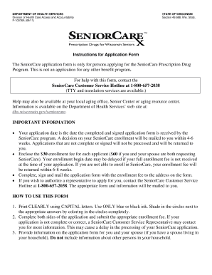  SeniorCare Application Instructions, F 10076A Wisconsin Dhs Wisconsin 2011