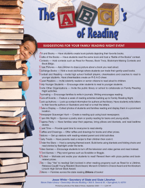 Family Reading Night Suggestions for Your Event Illinois  Form