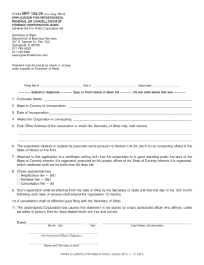 Registration or Renewal of Name Illinois Secretary of State  Form