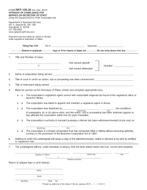 Affidavit of Compliance for Service of Process Illinois Secretary of  Form