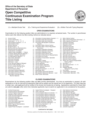  Open Competitive Continuous Examination Program Title Listing 2016