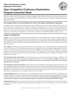  Open Competitive Continuous Examination Program Instruction Sheet 2019-2024