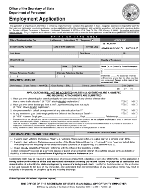  Illinois Employment Application  Form 2016