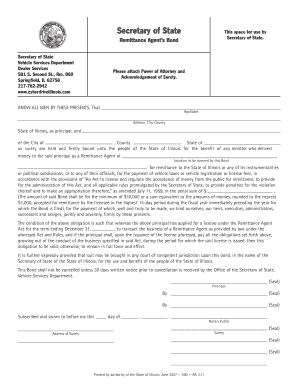  Remittance Agent&#39;s Bond  Illinois Secretary of State 2007-2024