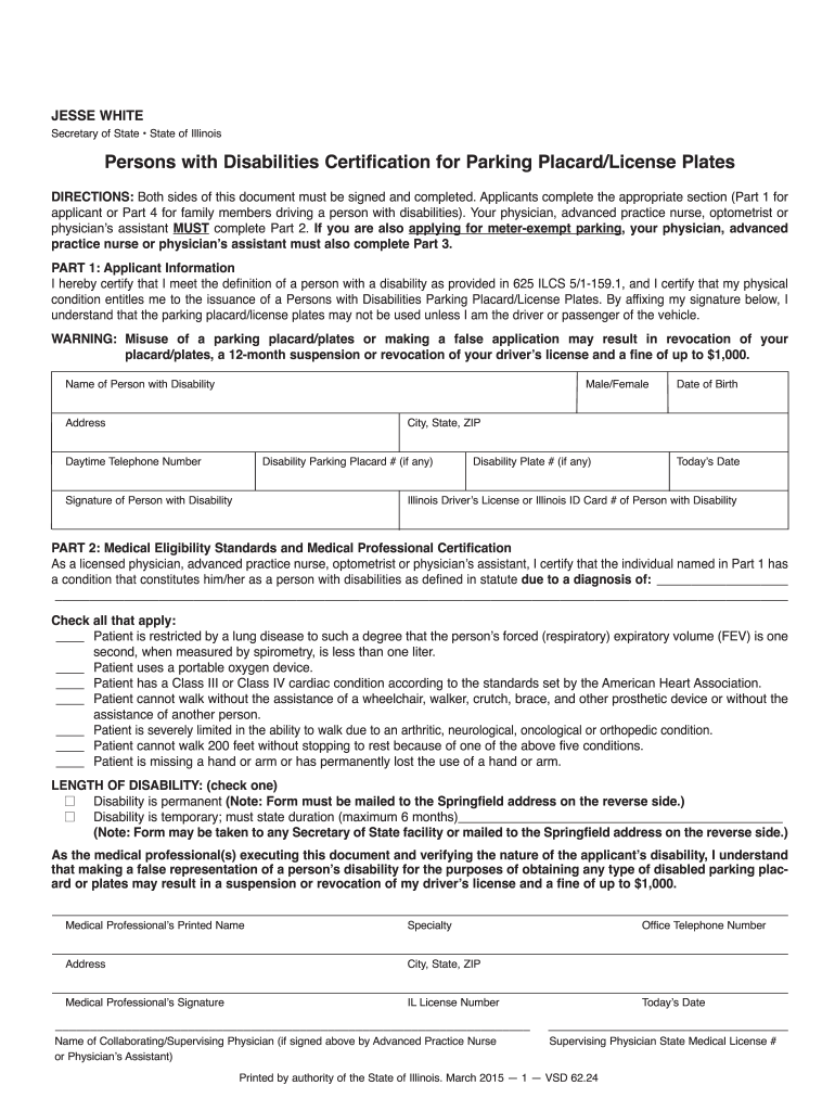  Illinois Placard  Form 2015