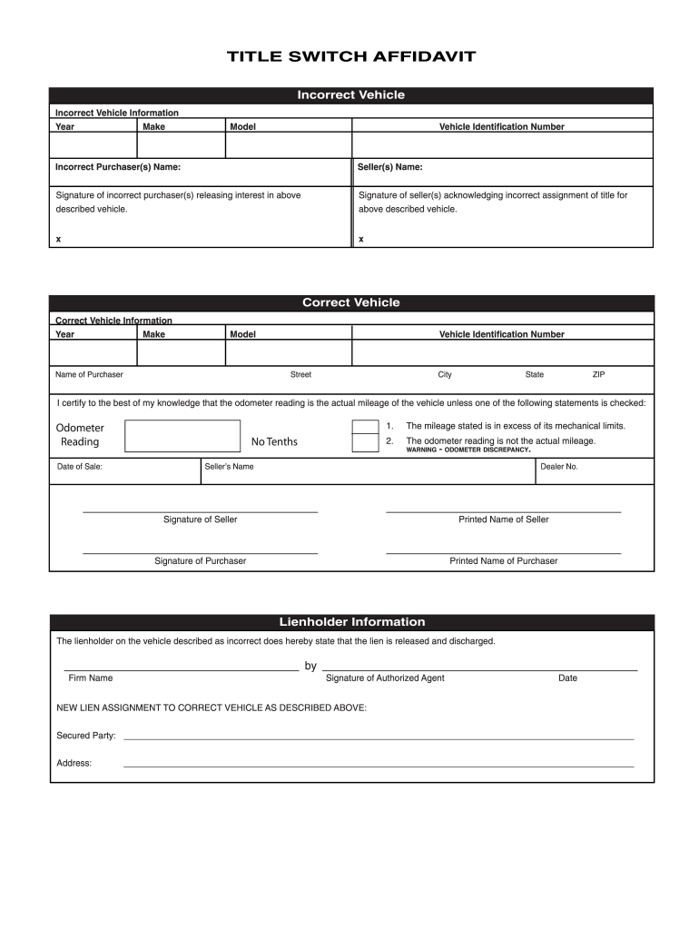 Get and Sign Title Switch Affidavit  Illinois Secretary of State 2015-2022 Form