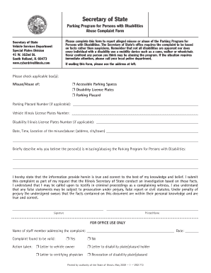  Parking Program for Persons with Disabilities Abuse Complaint Form 2009