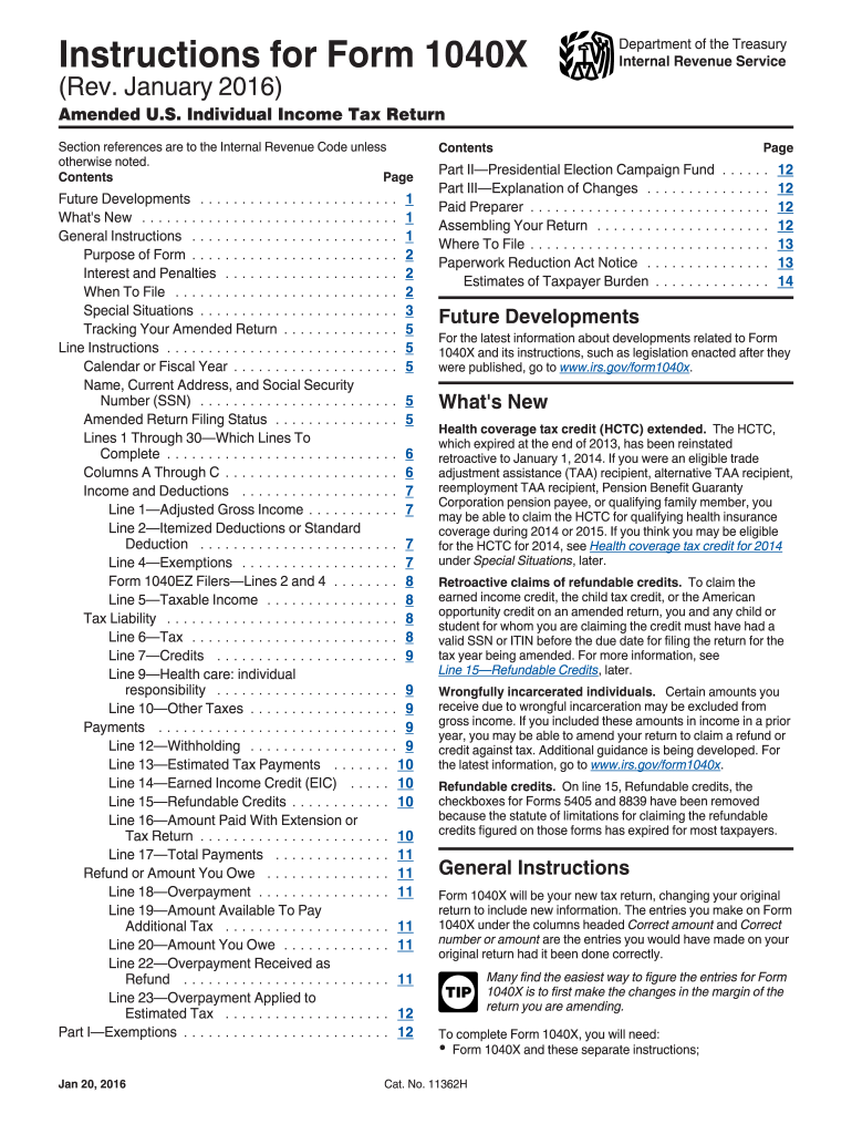  Form 1040x Instructions 2016