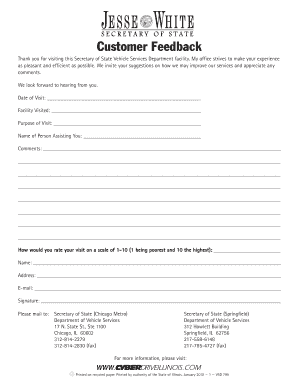 Customer Feedback Illinois Secretary of State  Form