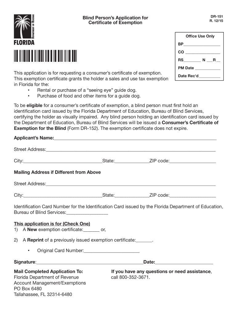  Blind Person&#39;s Application for Certificate of Exemption This 2015