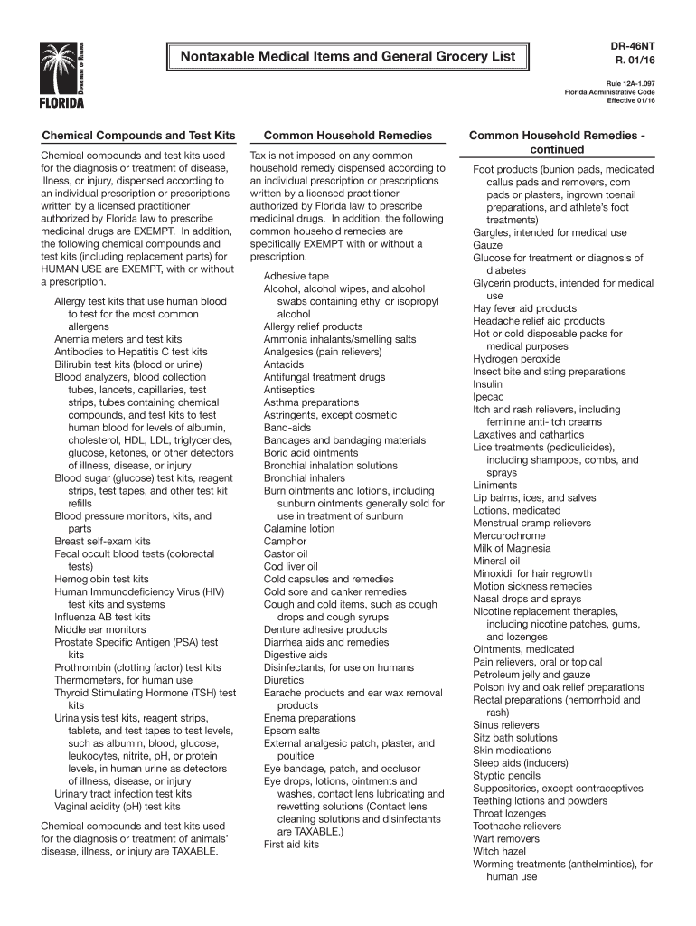  Nontaxable Medical Items and General Grocery List 2016