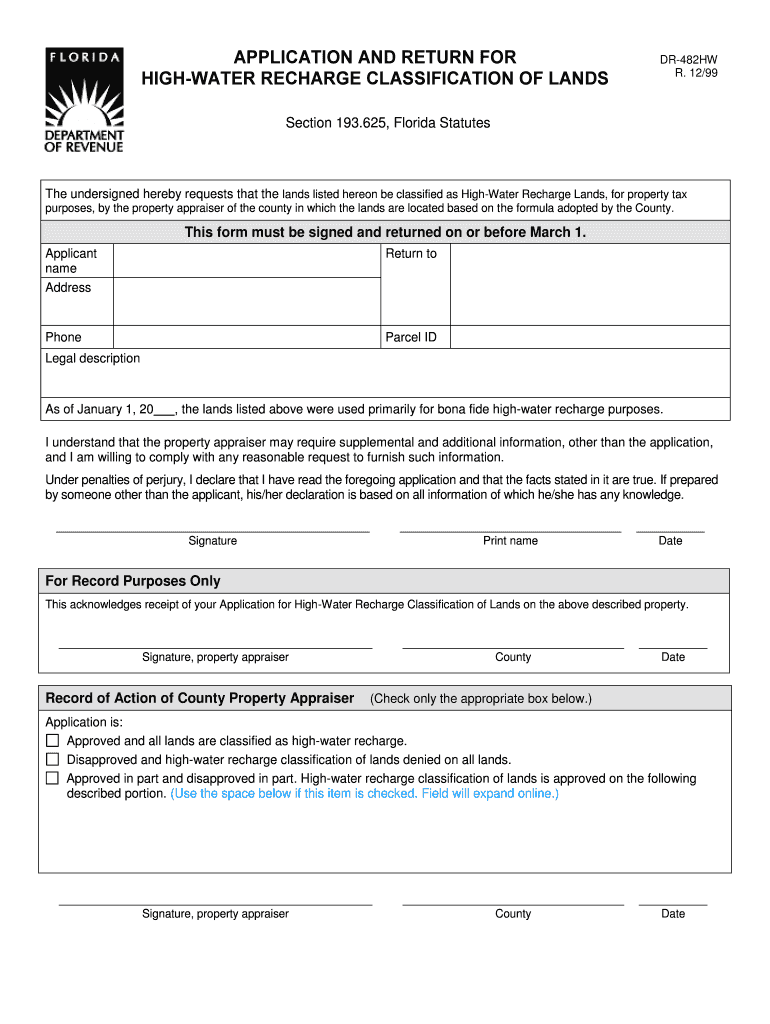 High Water Recharge  Form