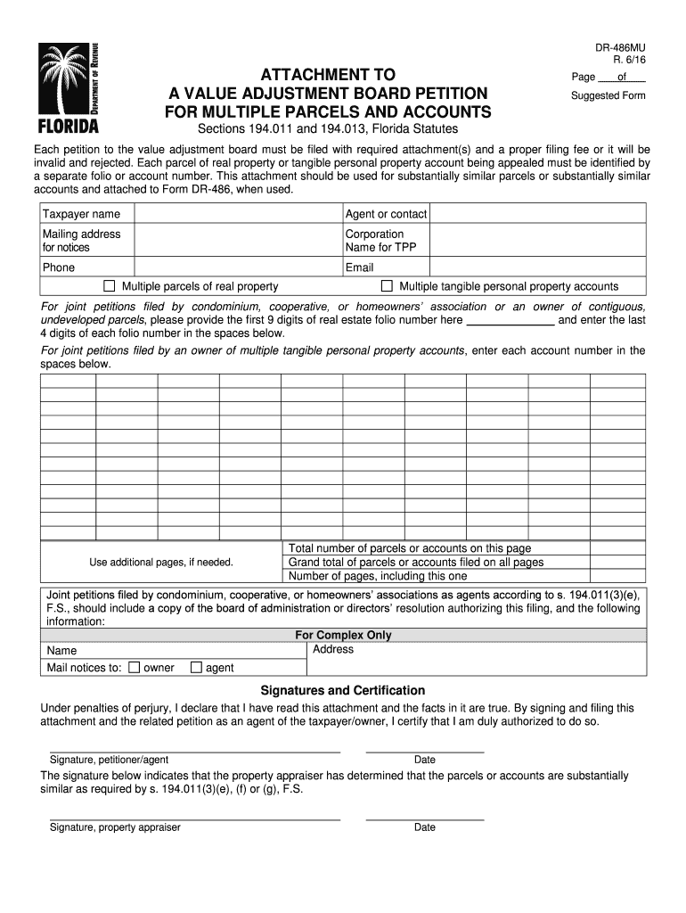  Value Adjustment Board Attachment to Single Joint Petition for Multiple Units Filing 2016-2024