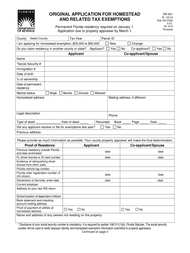  Hillsborough Homestead Exemption Application Dr 501 Form 2021