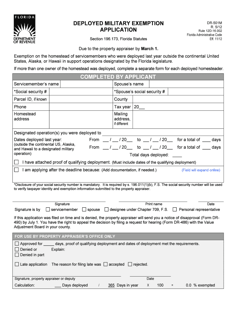  DEPLOYED MILITARY EXEMPTION APPLICATION 2017-2024