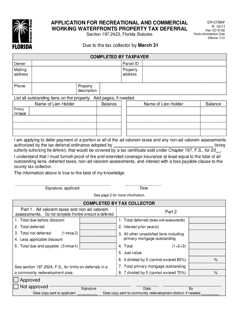 APPLICATION for WORKING WATERFRONT PROPERTY TAX DEFERRAL  Form