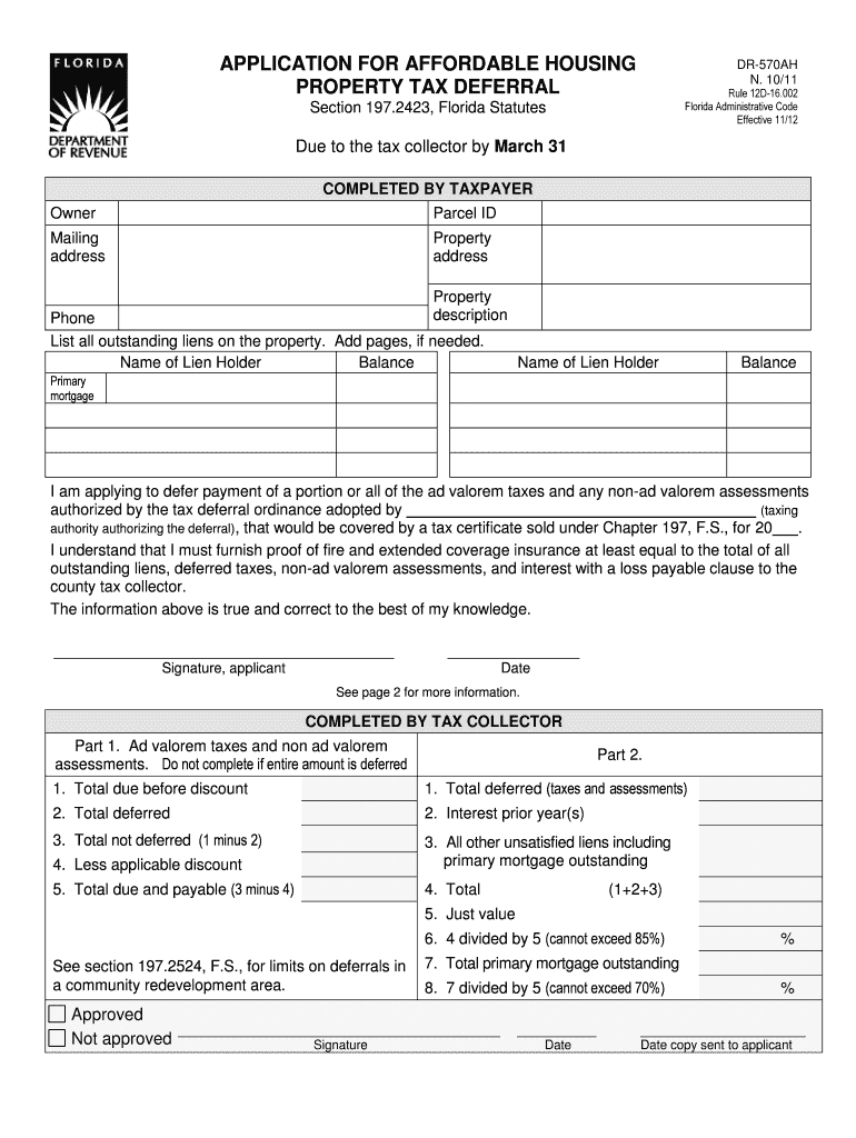 APPLICATION for AFFORDABLE HOUSING PROPERTY TAX DEFERRAL  Form