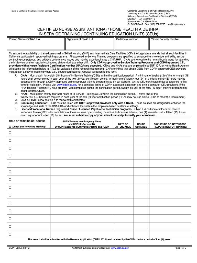 Get and Sign Cdph 283a 2015-2022 Form