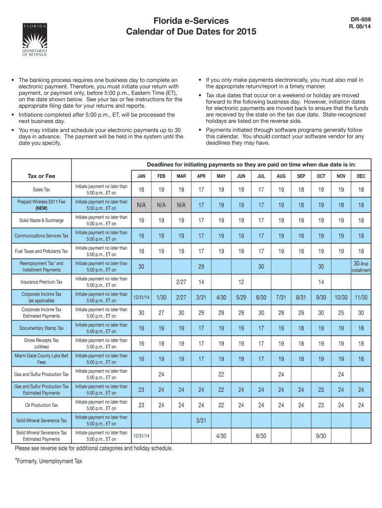  Florida E Services Calendar of Due Dates for FormuPack 2021