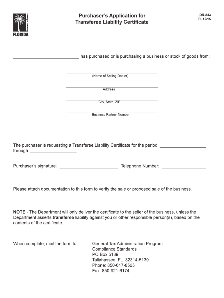  Purchaser&#39;s Application for Transferee Liability Certificate 2015-2024