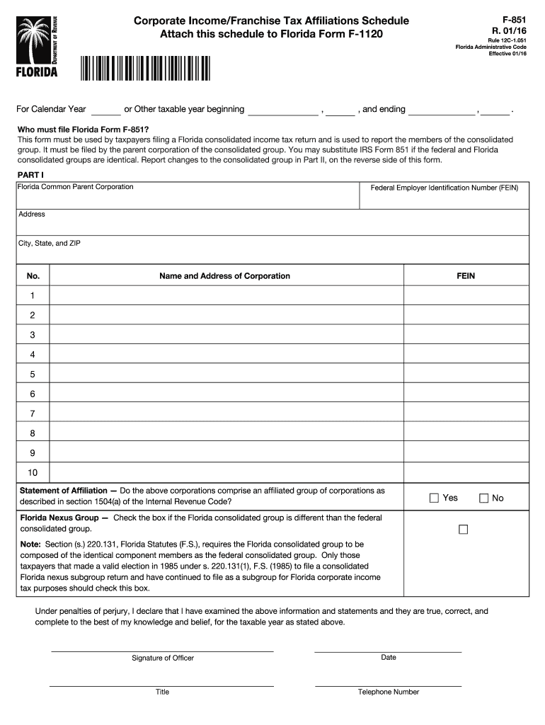  Affiliations Schedule  Florida Department of Revenue  MyFlorida Com 2016