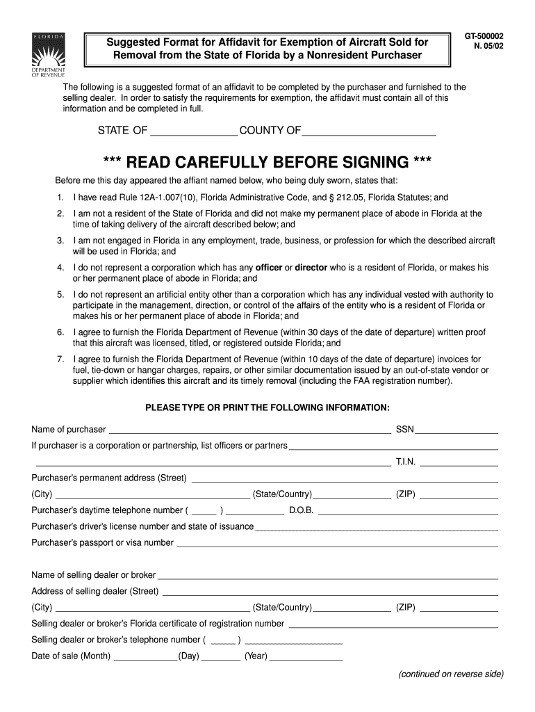 Fl Affidavit Removal  Form