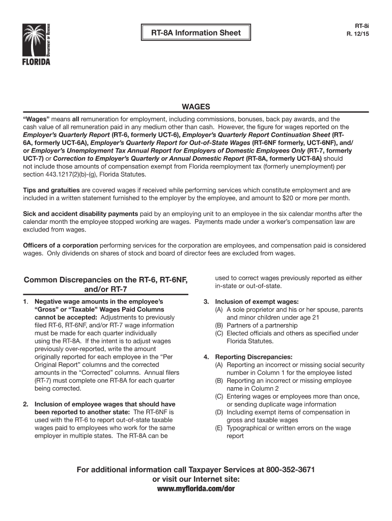  RT 8i RT 8A Information Sheet WAGES 2015